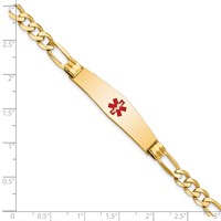 14K Medical Solid Chain Solid Plate Soft Diamond Shape 36x9mm Centered Red Enamel Figaro Link 7 Inch ID Bracelet view 4