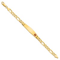 14K Yellow Gold Medical Solid Chain Solid Plate Soft Diamond Shape 38x9mm Off-Center Red Enamel Figaro Link ID Bracelet - 7in view 2