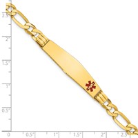 14K Yellow Gold Medical Solid Chain Solid Plate Soft Diamond Shape 38x9mm Off-Center Red Enamel Figaro Link ID Bracelet - 7in view 3