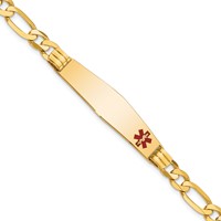 14K Yellow Gold Medical Solid Chain Solid Plate Soft Diamond Shape 38x9mm Off-Center Red Enamel Figaro Link ID Bracelet - 7in view 1