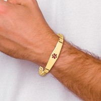 14K Yellow Gold Medical Solid Chain Solid Plate Soft Diamond Shape 37x9mm Centered Red Enamel Curb Link ID Bracelet - 7in view 5