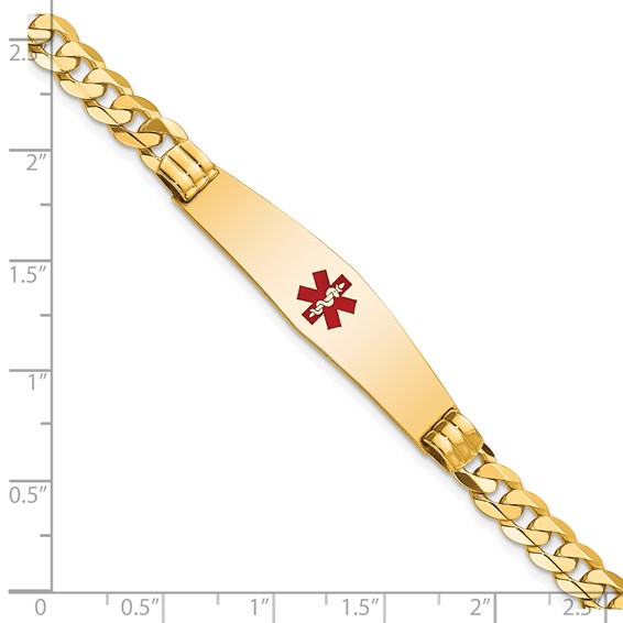 14K Medical Solid Chain/Solid Plate Soft Diamond Shape 37x9mm Centered Red Enamel Curb Link 8 inch ID Bracelet