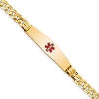 14K Yellow Gold Medical Solid Chain Solid Plate Soft Diamond Shape 37x9mm Centered Red Enamel Curb Link ID Bracelet - 7in view 1