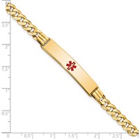 14K Yellow Gold Medical Solid Chain Solid Plate 38x 8mm Centered Red Enamel Curb Link ID Bracelet, 7" view 4