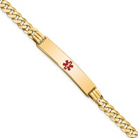 14K Yellow Gold Medical Solid Chain Solid Plate 38x 8mm Centered Red Enamel Curb Link ID Bracelet, 7" view 1