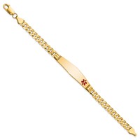 14K Yellow Gold Medical Solid Chain Solid Plate Soft Diamond Shape 38x9mm Off-Center Red Enamel Curb Link ID Bracelet - 7in view 2