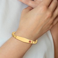 14K Yellow Gold Medical Solid Chain Solid Plate Soft Diamond Shape 38x9mm Off-Center Red Enamel Curb Link ID Bracelet - 7in view 5