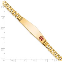 14K Yellow Gold Medical Solid Chain Solid Plate Soft Diamond Shape 38x9mm Off-Center Red Enamel Curb Link ID Bracelet - 7in view 4
