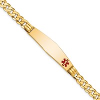 14K Yellow Gold Medical Solid Chain Solid Plate Soft Diamond Shape 38x9mm Off-Center Red Enamel Curb Link ID Bracelet - 7in view 1