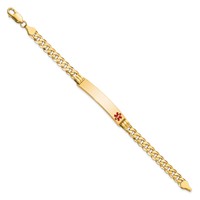14K Yellow Gold Medical Solid Chain Solid Plate 38x 8mm Off-Center Red Enamel Curb Link ID Bracelet, 7" view 2