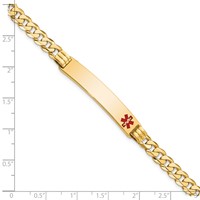14K Yellow Gold Medical Solid Chain Solid Plate 38x 8mm Off-Center Red Enamel Curb Link ID Bracelet, 7" view 4