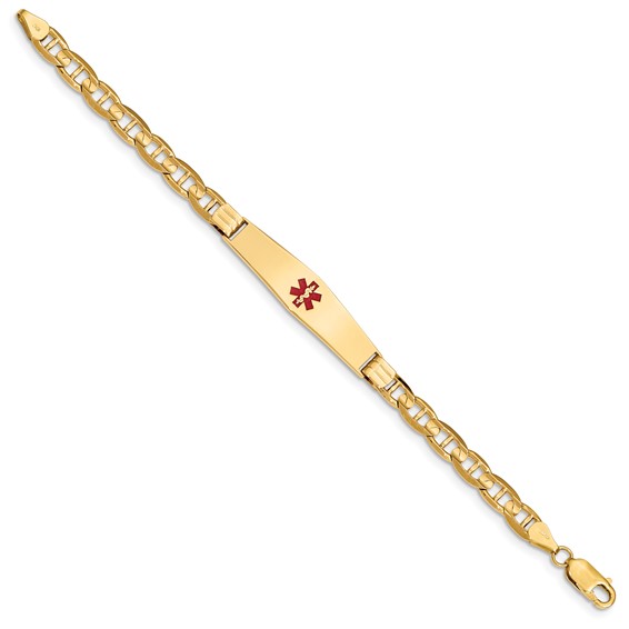14K Medical Soft Diamond Shape Red Enamel Anchor Link ID Bracelet