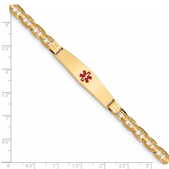 14K Medical Soft Diamond Shape Red Enamel Anchor Link ID Bracelet