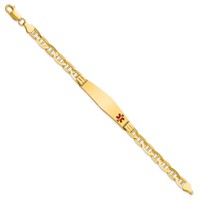 14K Yellow Gold Medical Solid Chain Solid Plate Soft Diamond Shape 38x9mm Off-Center Red Enamel Anchor Link ID Bracelet - 7in view 2