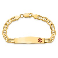 14K Yellow Gold Medical Solid Chain Solid Plate Soft Diamond Shape 38x9mm Off-Center Red Enamel Anchor Link ID Bracelet - 7in view 4