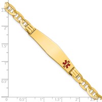 14K Yellow Gold Medical Solid Chain Solid Plate Soft Diamond Shape 38x9mm Off-Center Red Enamel Anchor Link ID Bracelet - 7in view 3