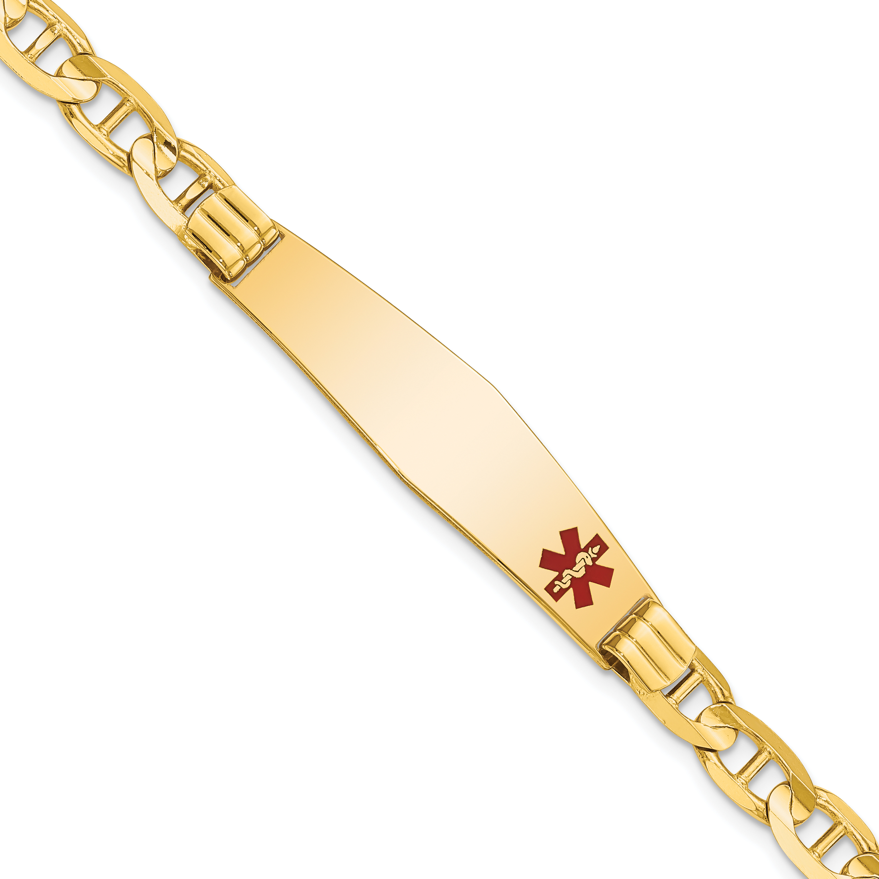 14K Medical Solid Chain/Solid Plate Soft Diamond Shape 38x9mm Off-Center Red Enamel Anchor Link 8 inch ID Bracelet (XM575FC-8)