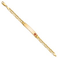 14K Yellow Gold Medical Solid Chain Solid Plate 38x8mm Off-Center Red Enamel Anchor Link ID Bracelet - 7in view 2