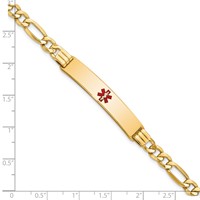 14K Medical Semi-Solid Chain Solid Plate 38x9mm Centered Red Enamel Figaro Link 7 Inch ID Bracelet view 4