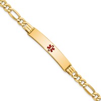 14K Medical Semi-Solid Chain Solid Plate 38x9mm Centered Red Enamel Figaro Link 7 Inch ID Bracelet view 1