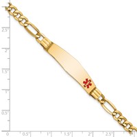 14K Yellow Gold Medical Semi-Solid Chain Solid Plate Soft Diamond Shape 38x 9mm Off-Center Red Enamel Figaro Link ID Bracelet, 7" view 4