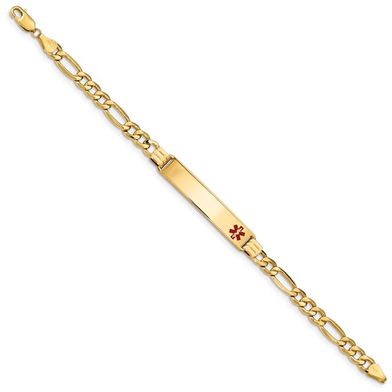 14K Semi-Solid Medical Red Enamel Figaro Link ID Bracelet