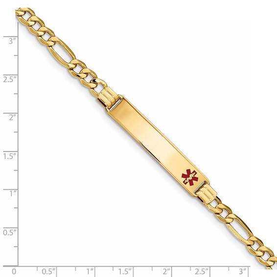 14K Semi-Solid Medical Red Enamel Figaro Link ID Bracelet