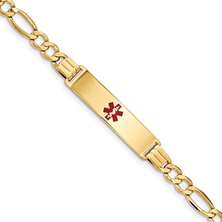 14K Semi-Solid Medical Polished ID Red Enamel Figaro ID Bracelet