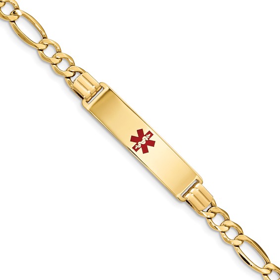 14K Semi-Solid Medical Polished ID Red Enamel Figaro ID Bracelet