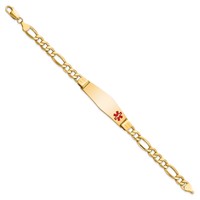14K Medical Semi-Solid Chain Solid Plate Soft Diamond Shape 40x12mm Off-Center Red Enamel Figaro Link 8 Inch ID Bracelet view 2