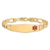 14K Medical Semi-Solid Chain Solid Plate Soft Diamond Shape 40x12mm Off-Center Red Enamel Figaro Link 8 Inch ID Bracelet view 3