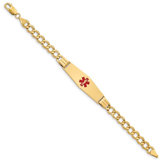 14K Semi-solid Medical Soft Diamond Shape Red Enamel Curb Link ID Bracelet