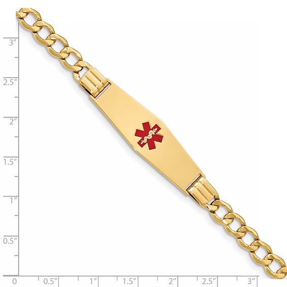 14K Semi-solid Medical Soft Diamond Shape Red Enamel Curb Link ID Bracelet