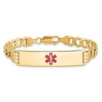 14K Yellow Gold Medical Semi-Solid Chain Solid Plate 40x 10mm Centered Red Enamel Curb Link ID Bracelet, 7" view 3