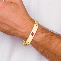 14K Yellow Gold Medical Semi-Solid Chain Solid Plate 40x 10mm Centered Red Enamel Curb Link ID Bracelet, 7" view 5