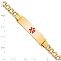 14K Yellow Gold Medical Semi-Solid Chain Solid Plate 40x 10mm Centered Red Enamel Curb Link ID Bracelet, 7" view 4