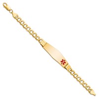 14K Yellow Gold Medical Semi-Solid Chain Solid Plate Soft Diamond Shape 40x 12mm Off-Center Red Enamel Curb Link ID Bracelet, 8" view 2