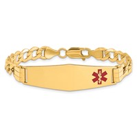 14K Yellow Gold Medical Semi-Solid Chain Solid Plate Soft Diamond Shape 40x 12mm Off-Center Red Enamel Curb Link ID Bracelet, 8" view 3