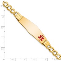 14K Yellow Gold Medical Semi-Solid Chain Solid Plate Soft Diamond Shape 40x 12mm Off-Center Red Enamel Curb Link ID Bracelet, 8" view 4