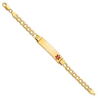 14K Medical Semi-solid Chain Solid Plate 40x10mm Off-Center Red Enamel Curb Link 7 Inch ID Bracelet view 2