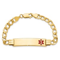 14K Medical Semi-solid Chain Solid Plate 40x10mm Off-Center Red Enamel Curb Link 7 Inch ID Bracelet view 4