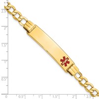 14K Medical Semi-solid Chain Solid Plate 40x10mm Off-Center Red Enamel Curb Link 7 Inch ID Bracelet view 3