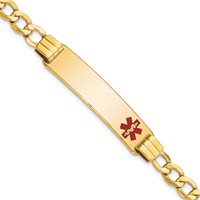14K Medical Semi-solid Chain Solid Plate 40x10mm Off-Center Red Enamel Curb Link 7 Inch ID Bracelet view 1