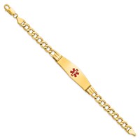 14K Yellow Gold Medical Semi-Solid Chain Solid Plate Soft Diamond Shape 40x 12mm Centered Red Enamel Curb Link ID Bracelet, 8" view 2