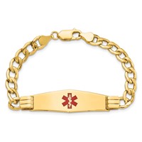 14K Yellow Gold Medical Semi-Solid Chain Solid Plate Soft Diamond Shape 40x 12mm Centered Red Enamel Curb Link ID Bracelet, 8" view 4