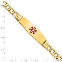 14K Yellow Gold Medical Semi-Solid Chain Solid Plate Soft Diamond Shape 40x 12mm Centered Red Enamel Curb Link ID Bracelet, 8" view 3