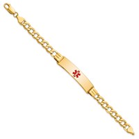 14K Yellow Gold Medical Semi-Solid Chain Solid Plate 40x 10mm Centered Red Enamel Curb Link ID Bracelet, 7" view 2