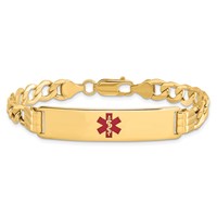 14K Yellow Gold Medical Semi-Solid Chain Solid Plate 40x 10mm Centered Red Enamel Curb Link ID Bracelet, 7" view 3
