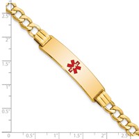 14K Yellow Gold Medical Semi-Solid Chain Solid Plate 40x 10mm Centered Red Enamel Curb Link ID Bracelet, 7" view 4