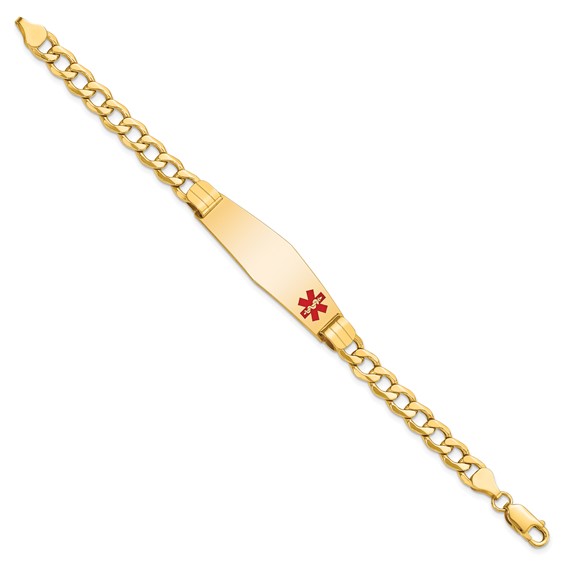14K Medical Semi-Solid Chain/Solid Plate Soft Diamond Shape 40x12mm Off-Center Red Enamel Curb Link 8 inch ID Bracelet